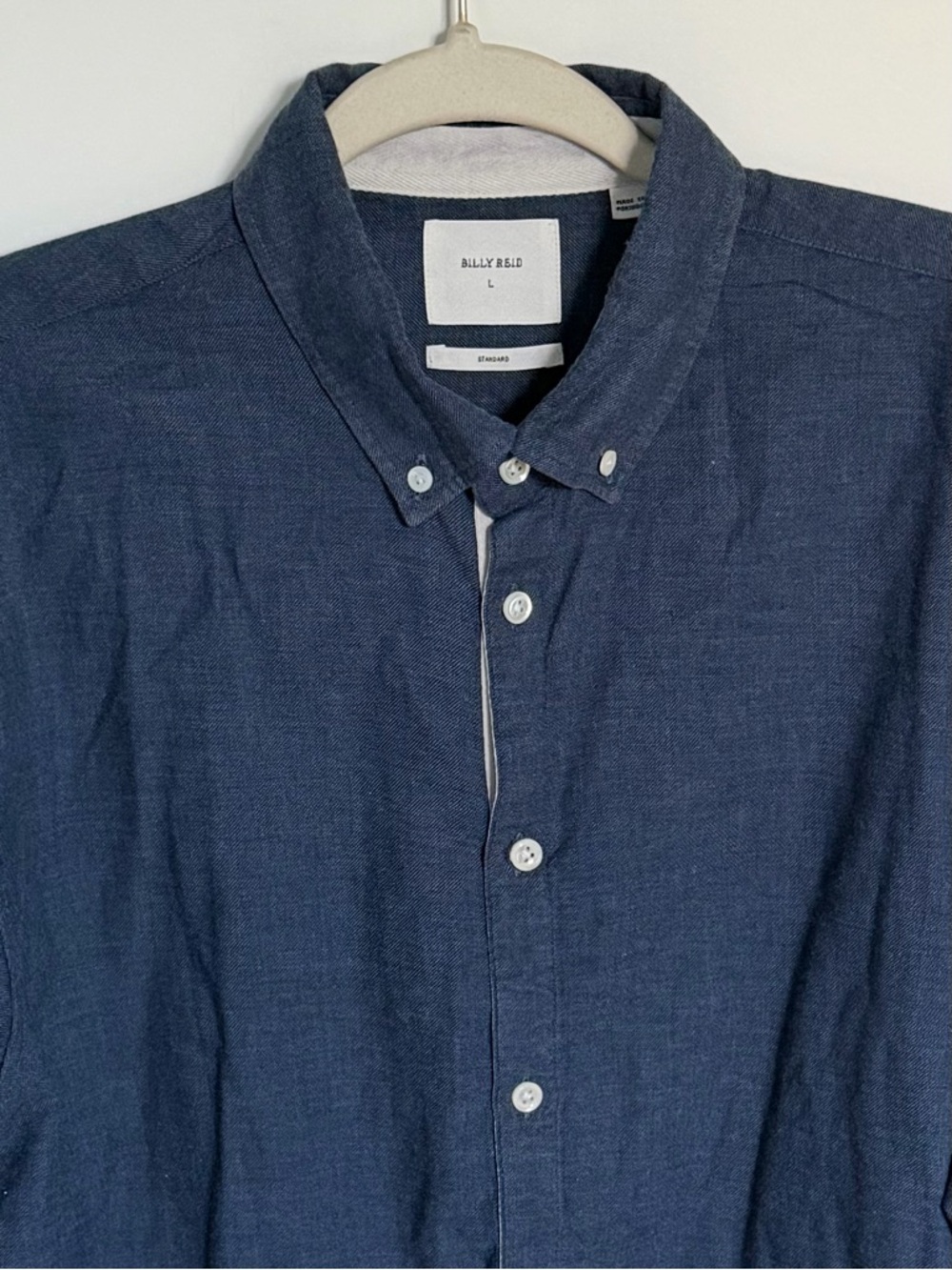 Billy Reid Men's Standard Fit Navy Cotton Button-Down Shirt Large 39806 - Picture 4 of 15